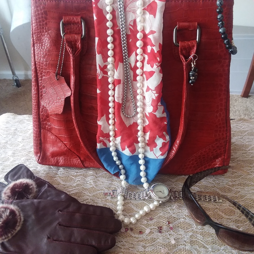 Red leather tote